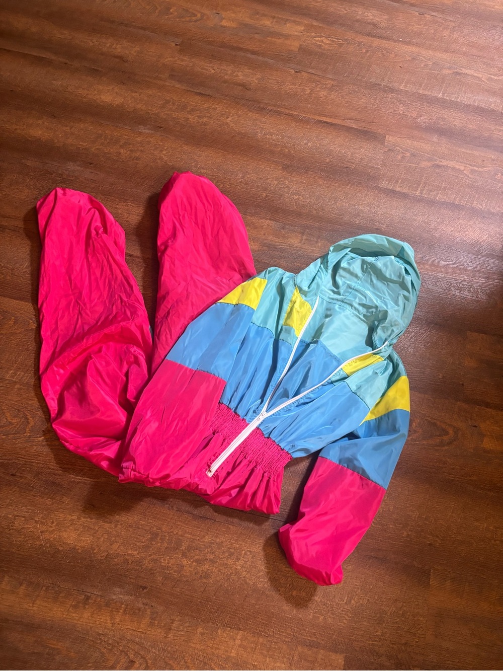 Colorblock Hooded Jumpsuit - Pink/Blue